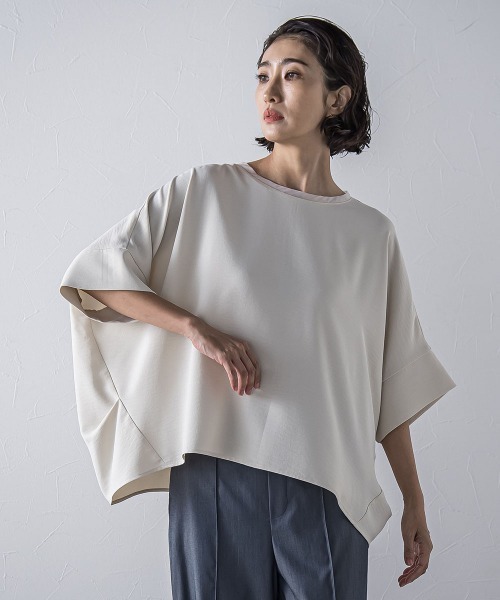 la.f…(ラエフ)の「ハイストレッチカットソーブラウス≪洗濯機で洗える≫(シャツ/ブラウス・レディース・キャメル/オフホワイト/ネイビー/ライトグレー・9号)」の1枚目の写真