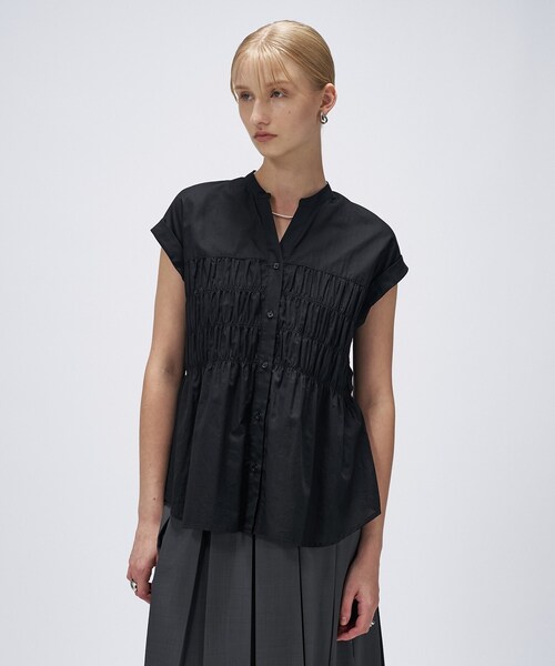 cloenc（クロエンス）の「【手洗い可】シャーリングブラウス（シャツ/ブラウス・レディース・ホワイト/ブラック/ブラウン系その他・02）」の2枚目の写真