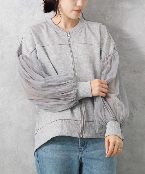 Bleu Bleuet(ブルーブルーエ)の「【ZOZO限定】ポンチ×チュールプリーツブルゾン(ブルゾン・レディース・ブラック/グレー・FREE)」の1枚目の写真