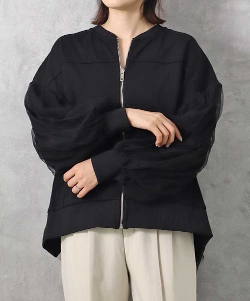 Bleu Bleuet(ブルーブルーエ)の「【ZOZO限定】ポンチ×チュールプリーツブルゾン(ブルゾン・レディース・ブラック/グレー・FREE)」の9枚目の写真