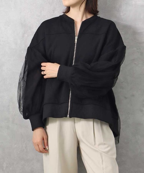 Bleu Bleuet(ブルーブルーエ)の「【ZOZO限定】ポンチ×チュールプリーツブルゾン(ブルゾン・レディース・ブラック/グレー・FREE)」の10枚目の写真