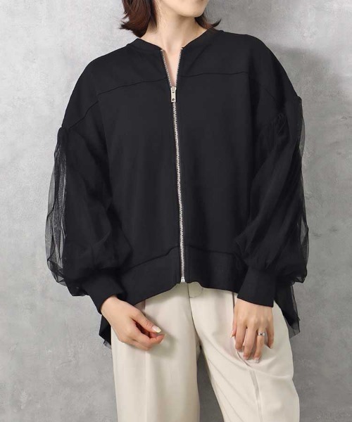 Bleu Bleuet(ブルーブルーエ)の「【ZOZO限定】ポンチ×チュールプリーツブルゾン(ブルゾン・レディース・ブラック/グレー・FREE)」の11枚目の写真