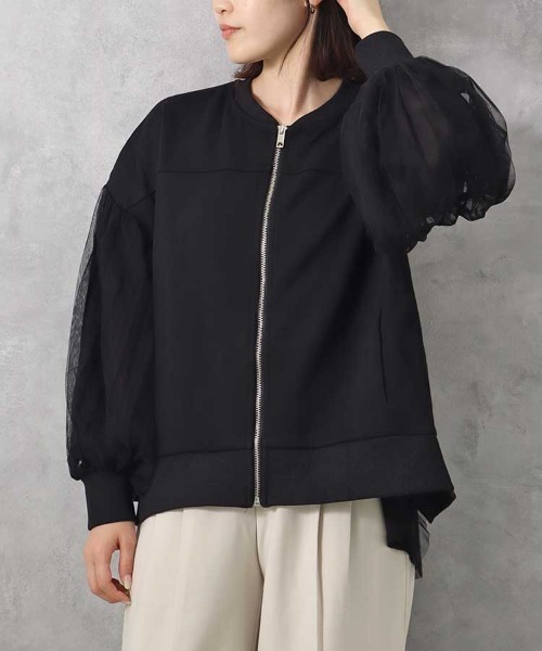 Bleu Bleuet(ブルーブルーエ)の「【ZOZO限定】ポンチ×チュールプリーツブルゾン(ブルゾン・レディース・ブラック/グレー・FREE)」の12枚目の写真