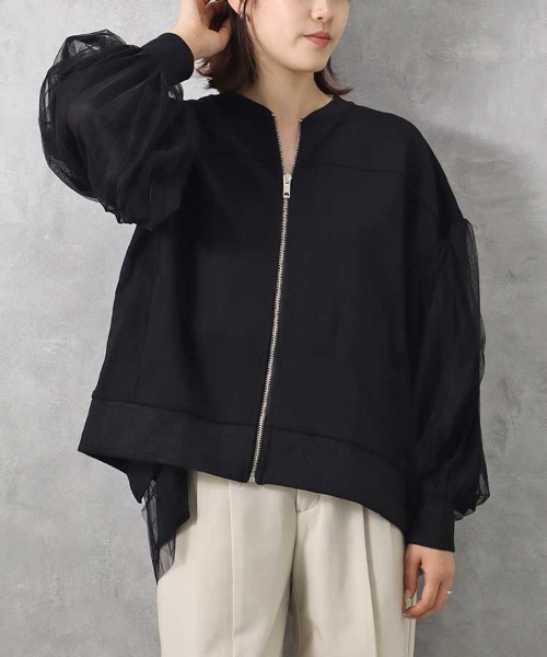 Bleu Bleuet(ブルーブルーエ)の「【ZOZO限定】ポンチ×チュールプリーツブルゾン(ブルゾン・レディース・ブラック/グレー・FREE)」の14枚目の写真