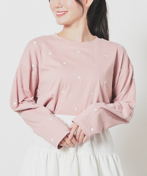 Honeys（ハニーズ）の「【ＵＶカット】モチーフ刺繍ゆるＴシャツ（Tシャツ/カットソー・レディース・ブラック/スモークピンク/オートミール/ホワイト・S/M/LL/L）」の13枚目の写真