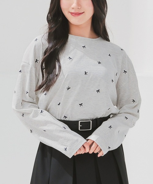 Honeys（ハニーズ）の「【ＵＶカット】モチーフ刺繍ゆるＴシャツ（Tシャツ/カットソー・レディース・ブラック/スモークピンク/オートミール/ホワイト・S/M/LL/L）」の19枚目の写真
