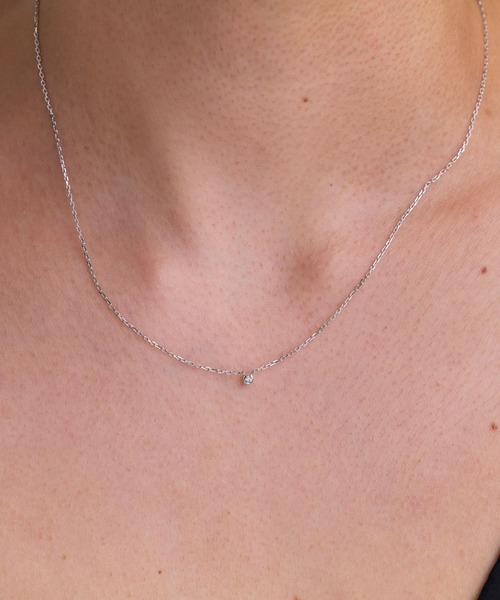 JUPITER（ジュピター）の「【SV】バテイ一粒ダイヤモンドネックレス<全長約40+6cm>/金属アレルギー対応<動画あり>（ネックレス・レディース・シルバー/ゴールド・FREE）」の3枚目の写真