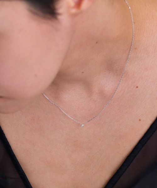 JUPITER（ジュピター）の「【SV】バテイ一粒ダイヤモンドネックレス<全長約40+6cm>/金属アレルギー対応<動画あり>（ネックレス・レディース・シルバー/ゴールド・FREE）」の4枚目の写真