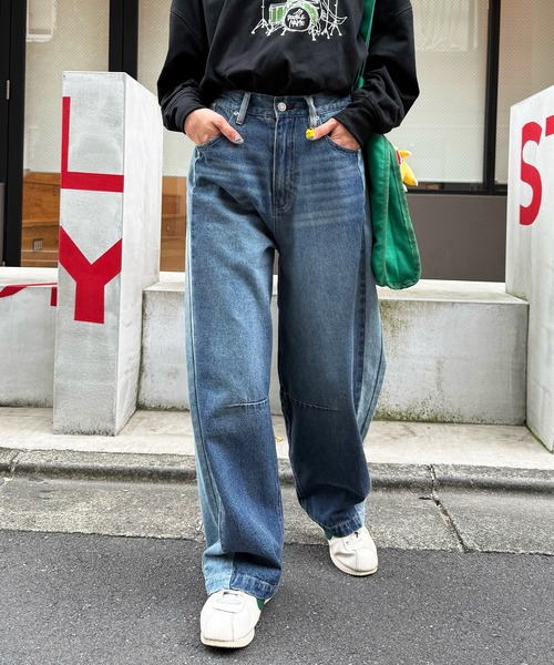 DOUBLE NAME（ダブルネーム）の「【美！シルエット！！】濃淡切替カーブデニムパンツ（デニムパンツ・レディース・ネイビー/ブラック・FREE）」の6枚目の写真