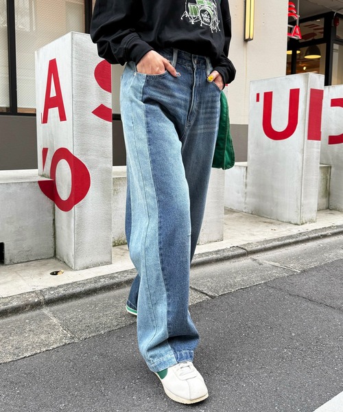 DOUBLE NAME（ダブルネーム）の「【美！シルエット！！】濃淡切替カーブデニムパンツ（デニムパンツ・レディース・ネイビー/ブラック・FREE）」の9枚目の写真