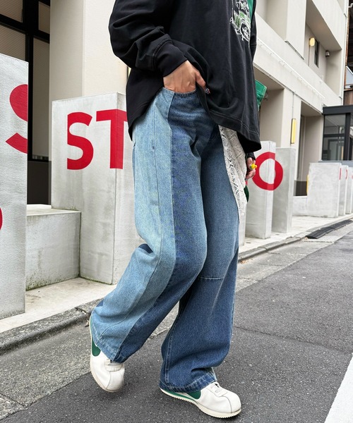 DOUBLE NAME（ダブルネーム）の「【美！シルエット！！】濃淡切替カーブデニムパンツ（デニムパンツ・レディース・ネイビー/ブラック・FREE）」の7枚目の写真