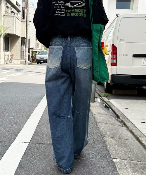 DOUBLE NAME（ダブルネーム）の「【美！シルエット！！】濃淡切替カーブデニムパンツ（デニムパンツ・レディース・ネイビー/ブラック・FREE）」の8枚目の写真