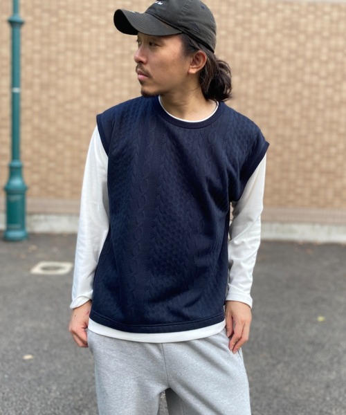 NO NEED(ノーニード)の「ジャガードベストロンT(Tシャツ/カットソー・メンズ・ネイビー/グレー/グリーン/ワイン・S/M/L/LL)」の4枚目の写真