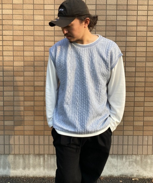 NO NEED(ノーニード)の「ジャガードベストロンT(Tシャツ/カットソー・メンズ・ネイビー/グレー/グリーン/ワイン・S/M/L/LL)」の2枚目の写真