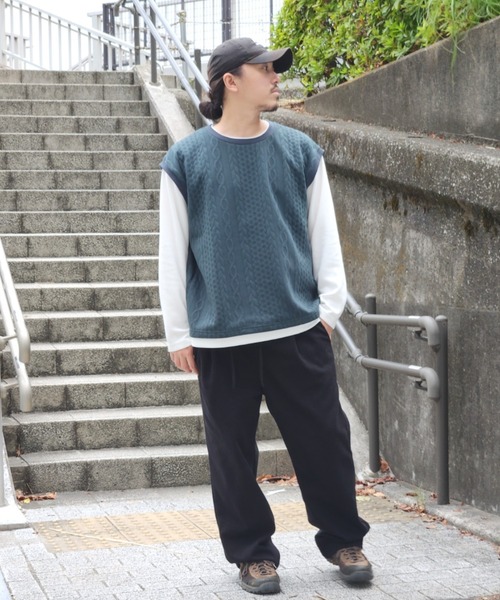 NO NEED(ノーニード)の「ジャガードベストロンT(Tシャツ/カットソー・メンズ・ネイビー/グレー/グリーン/ワイン・S/M/L/LL)」の11枚目の写真