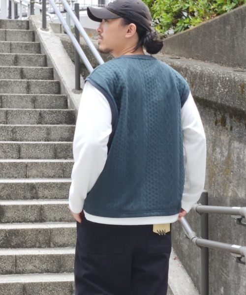NO NEED(ノーニード)の「ジャガードベストロンT(Tシャツ/カットソー・メンズ・ネイビー/グレー/グリーン/ワイン・S/M/L/LL)」の10枚目の写真