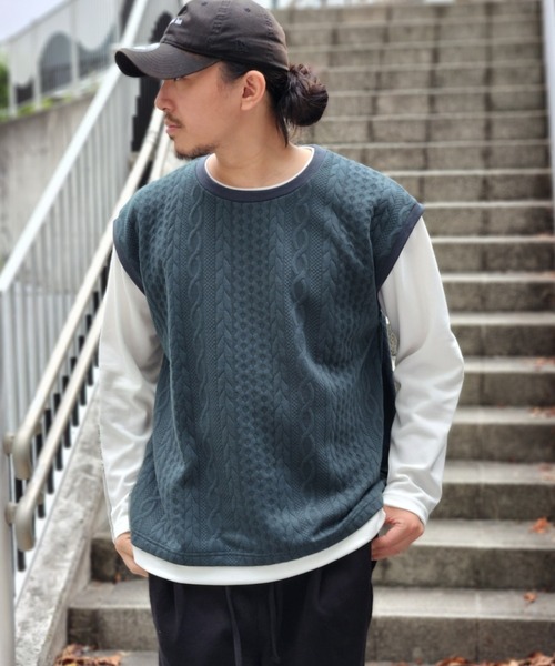 NO NEED(ノーニード)の「ジャガードベストロンT(Tシャツ/カットソー・メンズ・ネイビー/グレー/グリーン/ワイン・S/M/L/LL)」の8枚目の写真