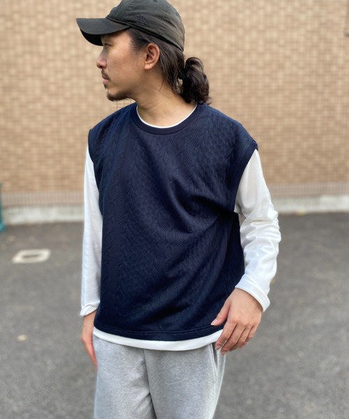 NO NEED(ノーニード)の「ジャガードベストロンT(Tシャツ/カットソー・メンズ・ネイビー/グレー/グリーン/ワイン・S/M/L/LL)」の16枚目の写真