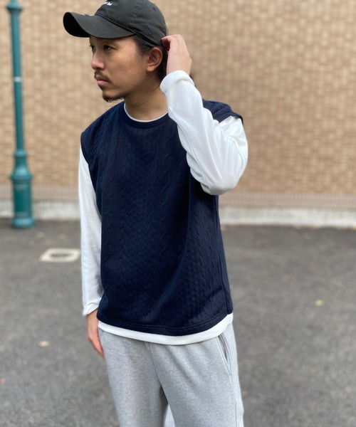 NO NEED(ノーニード)の「ジャガードベストロンT(Tシャツ/カットソー・メンズ・ネイビー/グレー/グリーン/ワイン・S/M/L/LL)」の17枚目の写真