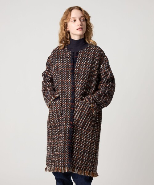 ▼美品 スティーブンアラン 3,3万円 ジャガードブルゾン ノーカラージャケット JOHN BRANIGAN＞TWD LONG JACKET/ジャケット（ノーカラー