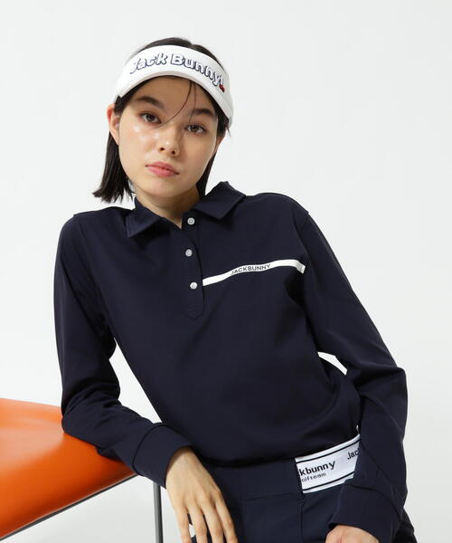 Jack Bunny!!(ジャックバニー)の「【Jack Bunny!!】23Gスムース長袖ポロシャツ(ポロシャツ・レディース・ホワイト/ネイビー・SMALL/MEDIUM/LARGE)」の2枚目の写真