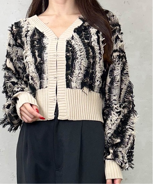 セール】MIXフリンジニットショートカーディガン（カーディガン/ボレロ