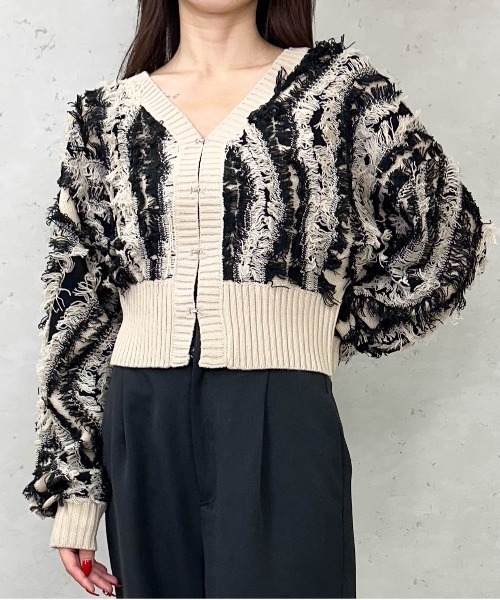 Per sist ence（パーシエンス）の「MIXフリンジニットショートカーディガン（カーディガン/ボレロ・レディース・アイボリー/ブラック/ブラウン/ベージュ系/ネイビー/グレー・ONE SIZE）」の16枚目の写真