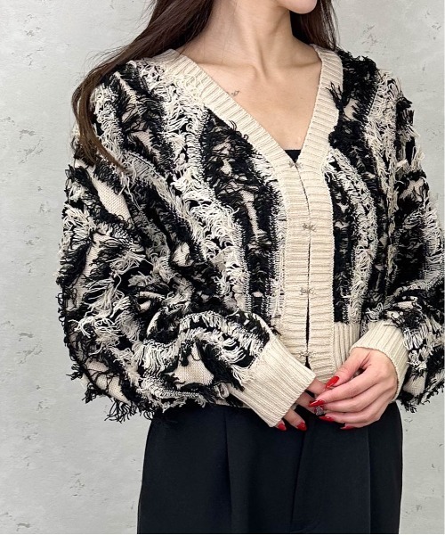 セール】MIXフリンジニットショートカーディガン（カーディガン/ボレロ