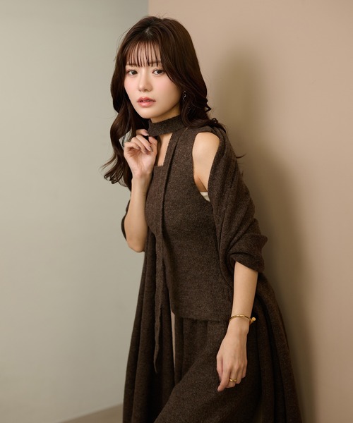 LAULEN(ローレン)の「choker shawl lib knit 3set /チョーカーショールリブニット3点セット(セットアップ・レディース・ベージュ/ブラウン/チャコールグレー・FREE)」の18枚目の写真