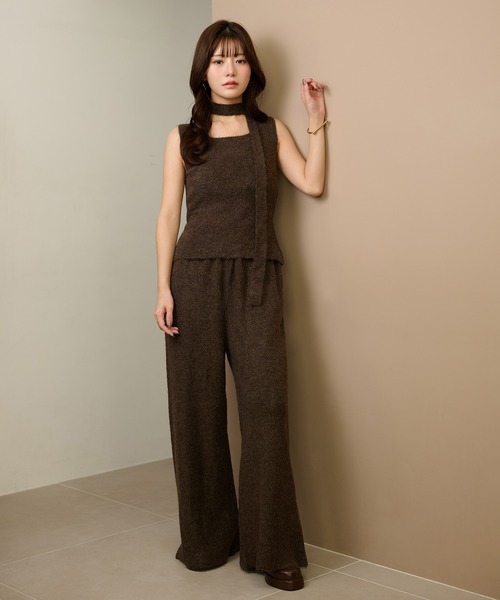 LAULEN(ローレン)の「choker shawl lib knit 3set /チョーカーショールリブニット3点セット(セットアップ・レディース・ベージュ/ブラウン/チャコールグレー・FREE)」の12枚目の写真