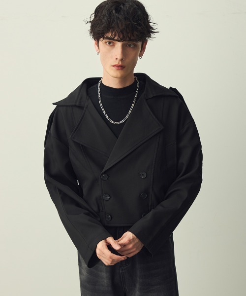 Shoowtime(ショウタイム)の「Cropped Double Jacket / クロップドダブルジャケット(ブルゾン・メンズ・ブラック/グレー・X-LARGE/LARGE/MEDIUM)」の3枚目の写真