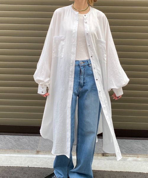 terrace(テラス)の「バックギャザールーズシャツワンピース(シャツワンピース・レディース・ブラック/チャコールグレー/オフホワイト/ライム・MEDIUM)」の7枚目の写真