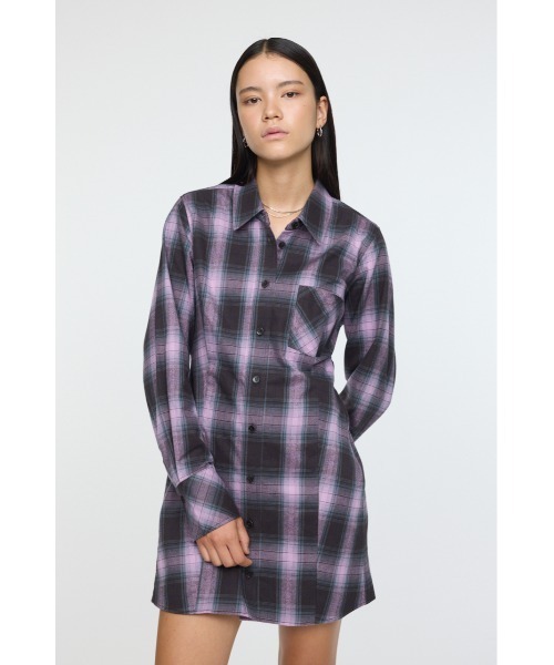 MOUSSY（マウジー）の「CHECK SHIRT ドレス（ワンピース・レディース・ブルー/ベージュ/ピンク・1/2）」の22枚目の写真