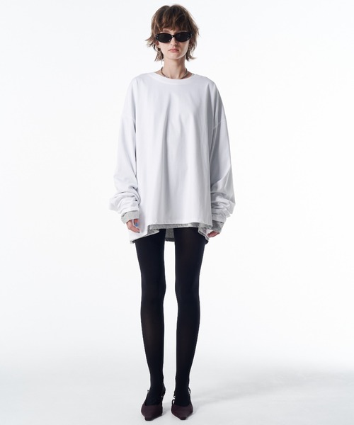 JOSE MOON(ジョゼムーン)の「OVER PRINT LONG TSHIRT/オーバープリントロングTシャツ(Tシャツ/カットソー・レディース・ブラック/ホワイト/ライトグレー・FREE)」の21枚目の写真