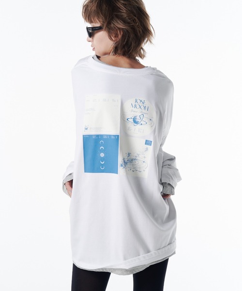 JOSE MOON(ジョゼムーン)の「OVER PRINT LONG TSHIRT/オーバープリントロングTシャツ(Tシャツ/カットソー・レディース・ブラック/ホワイト/ライトグレー・FREE)」の20枚目の写真