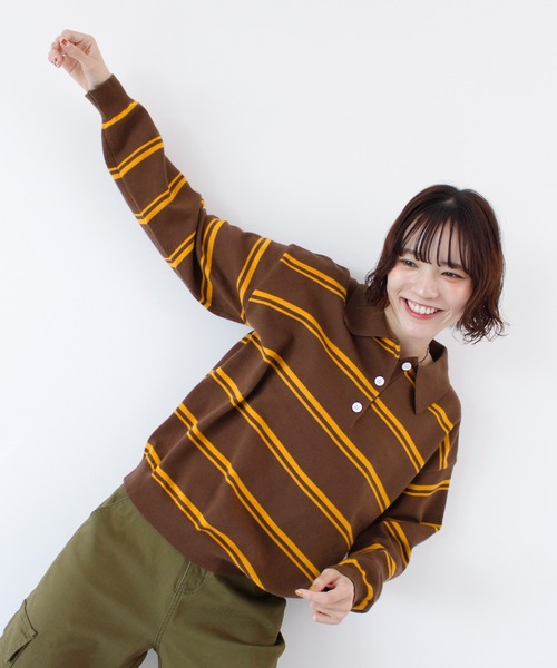 ABYS(アビス)の「襟付きボーダーポロニットトップス(ニット/セーター・レディース・ネイビー/ミント/ブラウン・FREE)」の10枚目の写真