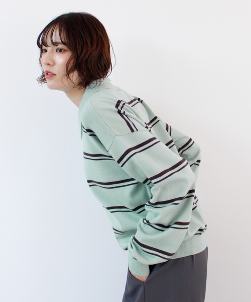 ABYS(アビス)の「襟付きボーダーポロニットトップス(ニット/セーター・レディース・ネイビー/ミント/ブラウン・FREE)」の16枚目の写真