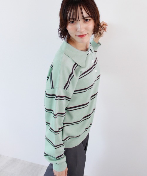 ABYS(アビス)の「襟付きボーダーポロニットトップス(ニット/セーター・レディース・ネイビー/ミント/ブラウン・FREE)」の18枚目の写真
