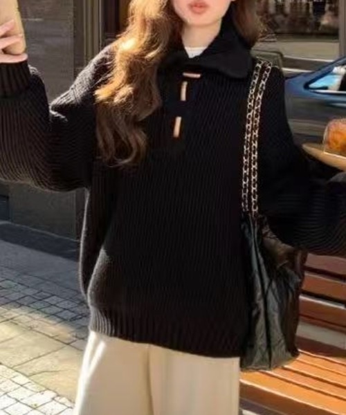 ベルサーチ♥️アーガイル セーター セール】ゆったりタートルケーブルプルオーバー（ニット/セーター