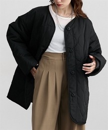 Soiunique（スワユニーク）の「ノーカラーゆったりサイズミドル丈キルティングコート　［Soiunique］（ノーカラーコート）」