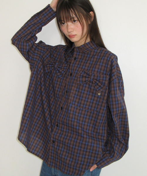RONRON(ロンロン)の「RIBBON 2 POCKET LOOSE FIT CHECK SHIRT BLUE BROWN(シャツ/ブラウス・レディース・その他・FREE)」の2枚目の写真