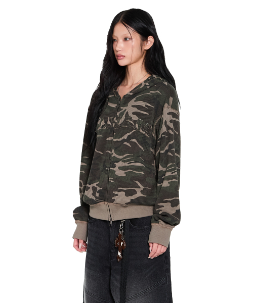 AAKAM(アーカム)の「Camouflage Waffle Zip-Up Hoodie (Khaki)(パーカー・レディース・その他・1/2)」の3枚目の写真