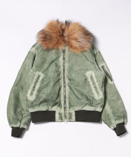 ８(eight)（エイト）の「ヴィンテージ加工ファー脱着フライトジャケット（ブルゾン・メンズ・グレー/ブラック/カーキ・MEDIUM/LARGE）」の3枚目の写真