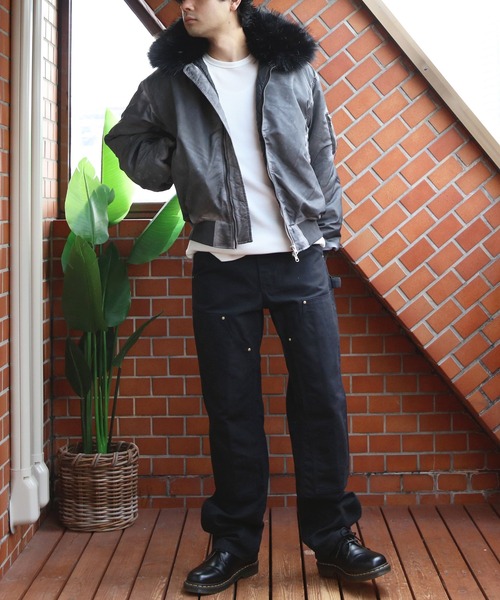 ８(eight)（エイト）の「ヴィンテージ加工ファー脱着フライトジャケット（ブルゾン・メンズ・グレー/ブラック/カーキ・MEDIUM/LARGE）」の19枚目の写真