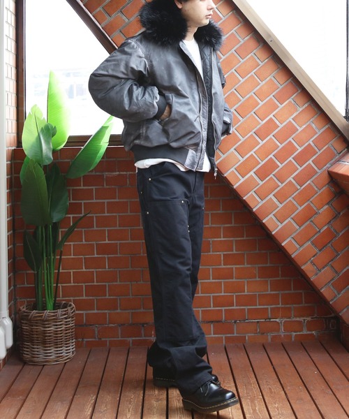 ８(eight)（エイト）の「ヴィンテージ加工ファー脱着フライトジャケット（ブルゾン・メンズ・グレー/ブラック/カーキ・MEDIUM/LARGE）」の20枚目の写真