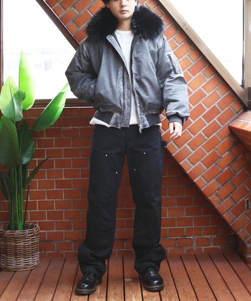 ８(eight)（エイト）の「ヴィンテージ加工ファー脱着フライトジャケット（ブルゾン・メンズ・グレー/ブラック/カーキ・MEDIUM/LARGE）」の15枚目の写真