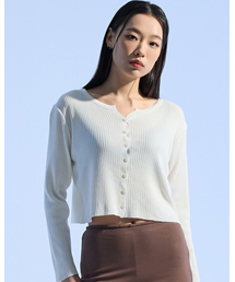 Cropped Button V Cardigan (WHITE)