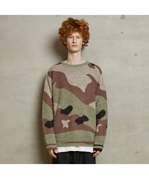 Brushed Camo Knit Sweater / Khaki