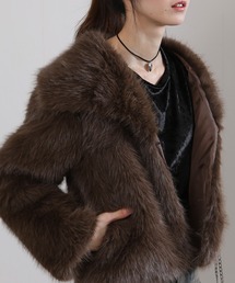 ファーコート ショート丈 フェイクファー」に該当するブラウン/茶色系
