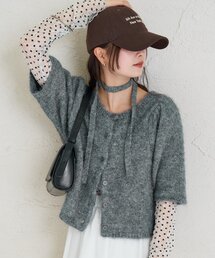 mystic | ふわふわ半袖ニット カーディガン(カーディガン/ボレロ)